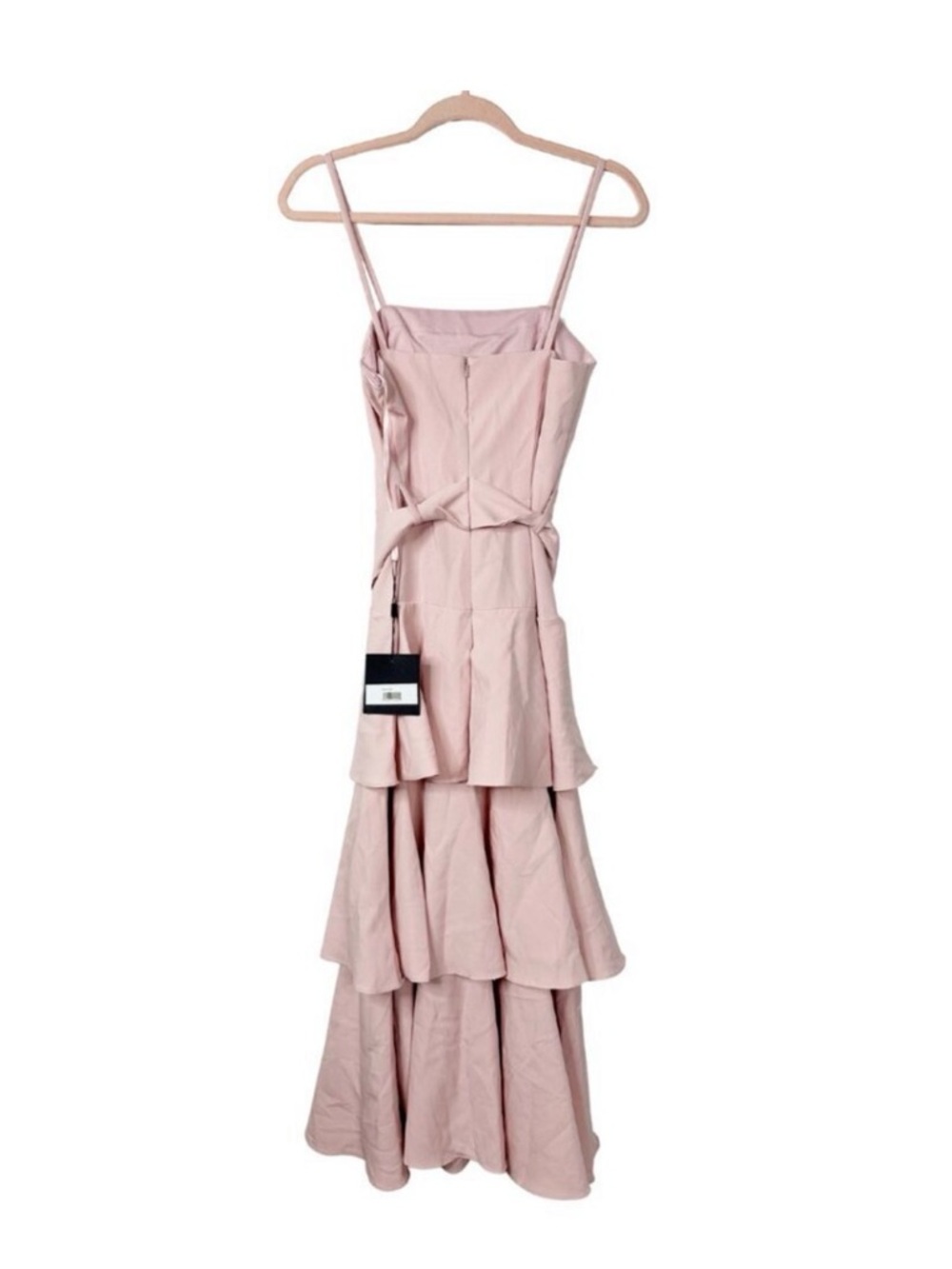 NWT Mac Duggal Belted Tiered Ruffle Sleeveless Midi Dress 4 Rose Pink #8106
